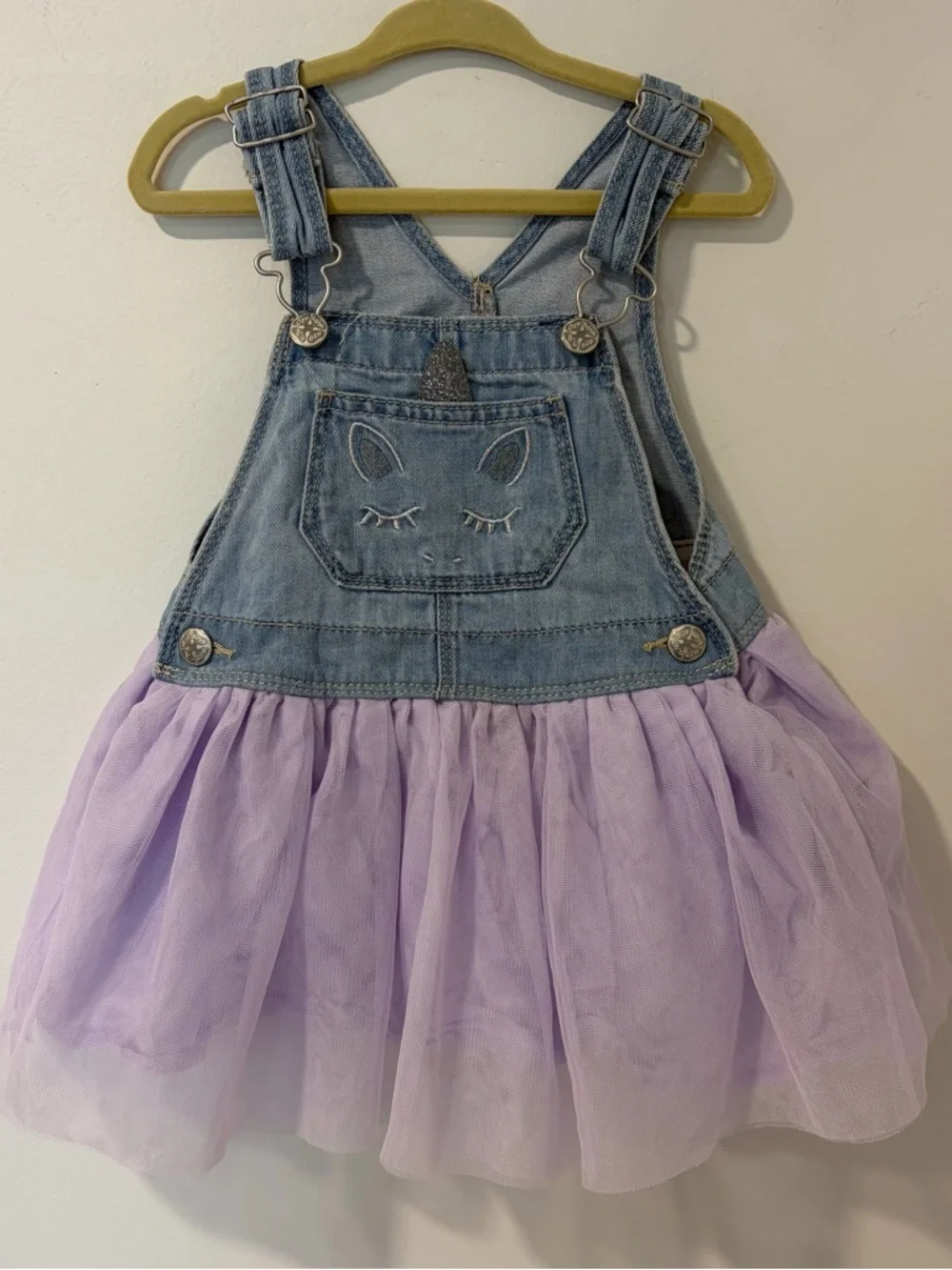 OshKosh Bgosh Girls 2T Unicorn Denim Overall Dress Lavender Tulle Birthday